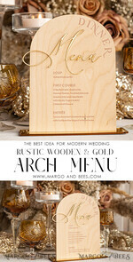 TABLE DECOR SIGNS Wood Eco Rustic Table numbers Rustic Wooden Arch Dinner menu, Wood & Acrylic gold Table Sign, Gold Barn Plexi Wedding Menu Combo Rustic Boho Wedding Table Decor, Wedding Signage Golden mirror table Menus14