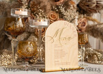 TABLE DECOR SIGNS Wood Eco Rustic Table numbers Rustic Wooden Arch Dinner menu, Wood & Acrylic gold Table Sign, Gold Barn Plexi Wedding Menu Combo Rustic Boho Wedding Table Decor, Wedding Signage Golden mirror table Menus14