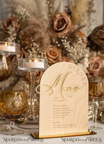 TABLE DECOR SIGNS Wood Eco Rustic Table numbers Rustic Wooden Arch Dinner menu, Wood & Acrylic gold Table Sign, Gold Barn Plexi Wedding Menu Combo Rustic Boho Wedding Table Decor, Wedding Signage Golden mirror table Menus14