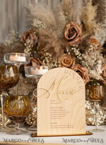 TABLE DECOR SIGNS Wood Eco Rustic Table numbers Rustic Wooden Arch Dinner menu, Wood & Acrylic gold Table Sign, Gold Barn Plexi Wedding Menu Combo Rustic Boho Wedding Table Decor, Wedding Signage Golden mirror table Menus14