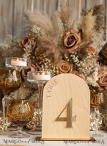 TABLE DECOR SIGNS Wood Eco Rustic Table numbers Rustic Wood Arch Wedding Table Numbers, Wooden Gold Plexi Table Numbers, Country Barn Wedding Table Decor, Wedding Signage Wood Golden mirror table numbers12