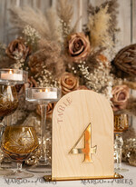 TABLE DECOR SIGNS Wood Eco Rustic Table numbers Rustic Wood Arch Wedding Table Numbers, Wooden Gold Plexi Table Numbers, Country Barn Wedding Table Decor, Wedding Signage Wood Golden mirror table numbers12