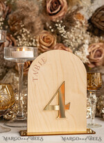 TABLE DECOR SIGNS Wood Eco Rustic Table numbers Rustic Wood Arch Wedding Table Numbers, Wooden Gold Plexi Table Numbers, Country Barn Wedding Table Decor, Wedding Signage Wood Golden mirror table numbers12