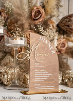 TABLE DECOR SIGNS Wood Eco Rustic Table numbers Rustic Wooden half Arch Dinner menu, Wood & Acrylic gold Table Sign, Gold Barn Plexi Wedding Menu Combo Rustic Boho Wedding Table Decor, Wedding Signage Golden mirror table Menus9