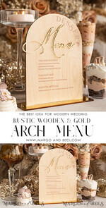 TABLE DECOR SIGNS Wood Eco Rustic Table numbers Rustic Wooden Arch Dessert Menu with Stand, Country Barn Wood Acrylic gold Candy Bar Sign, Natural Wood Gold Plexi Table Dessert Menu Wedding Table Decor, Wedding Signage Golden mirror and Wooden Candy Bar Menu 10