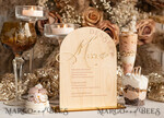TABLE DECOR SIGNS Wood Eco Rustic Table numbers Rustic Wooden Arch Dessert Menu with Stand, Country Barn Wood Acrylic gold Candy Bar Sign, Natural Wood Gold Plexi Table Dessert Menu Wedding Table Decor, Wedding Signage Golden mirror and Wooden Candy Bar Menu 10