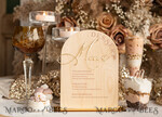 TABLE DECOR SIGNS Wood Eco Rustic Table numbers Rustic Wooden Arch Dessert Menu with Stand, Country Barn Wood Acrylic gold Candy Bar Sign, Natural Wood Gold Plexi Table Dessert Menu Wedding Table Decor, Wedding Signage Golden mirror and Wooden Candy Bar Menu 10