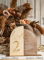 TABLE DECOR SIGNS Wood Eco Rustic Table numbers Rustic Wooden Arch Table Number & dinner menu Combo, Wood & Acrylic gold Sign, Gold Barn Plexi Table Numbers & Menu Combo Rustic Boho Wedding Table Decor, Wedding Signage Golden mirror table numbers & Menu16