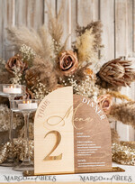 TABLE DECOR SIGNS Wood Eco Rustic Table numbers Rustic Wooden Arch Table Number & dinner menu Combo, Wood & Acrylic gold Sign, Gold Barn Plexi Table Numbers & Menu Combo Rustic Boho Wedding Table Decor, Wedding Signage Golden mirror table numbers & Menu16