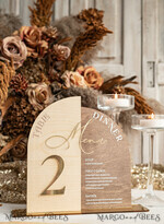 TABLE DECOR SIGNS Wood Eco Rustic Table numbers Rustic Wooden Arch Table Number & dinner menu Combo, Wood & Acrylic gold Sign, Gold Barn Plexi Table Numbers & Menu Combo Rustic Boho Wedding Table Decor, Wedding Signage Golden mirror table numbers & Menu16
