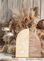 TABLE DECOR SIGNS Wood Eco Rustic Table numbers Rustic Wooden Arch Table Number & dinner menu Combo, Wood & Acrylic gold Sign, Gold Barn Plexi Table Numbers & Menu Combo Rustic Boho Wedding Table Decor, Wedding Signage Golden mirror table numbers & Menu16