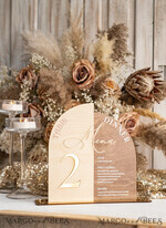 TABLE DECOR SIGNS Wood Eco Rustic Table numbers Rustic Wooden Arch Table Number & dinner menu Combo, Wood & Acrylic gold Sign, Gold Barn Plexi Table Numbers & Menu Combo Rustic Boho Wedding Table Decor, Wedding Signage Golden mirror table numbers & Menu16