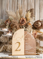 TABLE DECOR SIGNS Wood Eco Rustic Table numbers Rustic Wooden Arch Table Number & dinner menu Combo, Wood & Acrylic gold Sign, Gold Barn Plexi Table Numbers & Menu Combo Rustic Boho Wedding Table Decor, Wedding Signage Golden mirror table numbers & Menu16