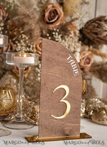 TABLE DECOR SIGNS Wood Eco Rustic Table numbers Rustic Wood Half Arch Wedding Table Numbers, Wooden Gold Plexi Table Numbers, Country Barn Wedding Table Decor, Wedding Signage Wood Golden mirror table numbers25