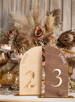 TABLE DECOR SIGNS Wood Eco Rustic Table numbers Rustic Wood Half Arch Wedding Table Numbers, Wooden Gold Plexi Table Numbers, Country Barn Wedding Table Decor, Wedding Signage Wood Golden mirror table numbers25