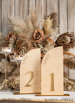 TABLE DECOR SIGNS Wood Eco Rustic Table numbers Rustic Wood Half Arch Wedding Table Numbers, Wooden Gold Plexi Table Numbers, Country Barn Wedding Table Decor, Wedding Signage Wood Golden mirror table numbers25