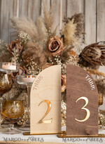 TABLE DECOR SIGNS Wood Eco Rustic Table numbers Rustic Wood Half Arch Wedding Table Numbers, Wooden Gold Plexi Table Numbers, Country Barn Wedding Table Decor, Wedding Signage Wood Golden mirror table numbers25