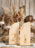 TABLE DECOR SIGNS Wood Eco Rustic Table numbers Rustic Wood Half Arch Wedding Table Numbers, Wooden Gold Plexi Table Numbers, Country Barn Wedding Table Decor, Wedding Signage Wood Golden mirror table numbers25