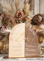 TABLE DECOR SIGNS Wood Eco Rustic Table numbers Rustic Wooden Arch Bar Menu Combo, Wood & Plexi Glass gold Drink Bar Menu Sign with Stand, Wooden Country Barn Wooden Table Bar Menu & Coctails Combo Rustical Wedding Table Decor, Wedding Signage Eco drink Bar Menu 14