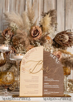 TABLE DECOR SIGNS Wood Eco Rustic Table numbers Rustic Wooden Arch Bar Menu Combo, Wood & Plexi Glass gold Drink Bar Menu Sign with Stand, Wooden Country Barn Wooden Table Bar Menu & Coctails Combo Rustical Wedding Table Decor, Wedding Signage Eco drink Bar Menu 14
