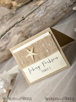 PLATZKARTEN / TISCHKARTEN  
 Strand-/Marin-/Destination Hochzeits Thema Marine Hochzeitsplatzkarte mit Seestern und natürlichem Jute, elfenbeinfarben und braun elegant Marine Namensschilder für Ihre Hochzeitstische, zarte weiße Hochzeitsplatzkarten.4
