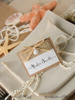 PLATZKARTEN / TISCHKARTEN  
 Strand-/Marin-/Destination Hochzeits Thema Marinebraune und weiße Platzkarte mit Muschel und Raffia-Schnur, elegantes Namensschild für Ihre Hochzeits-Tische, natürliche Jute-Meeres-Thema bearbeitbare Platzkarten.4