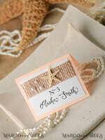 PLATZKARTEN / TISCHKARTEN  
 Strand-/Marin-/Destination Hochzeits Thema Romantische Marine-Hochzeitsplatzkarte mit einem Seestern, elegante maritime Namensschilder für Ihre Hochzeitstische, zarte Jutesack weiße Hochzeitsplatzkarten, bearbeitbarer Text5