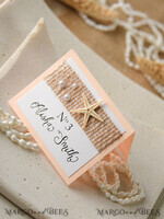 PLATZKARTEN / TISCHKARTEN  
 Strand-/Marin-/Destination Hochzeits Thema Romantische Marine-Hochzeitsplatzkarte mit einem Seestern, elegante maritime Namensschilder für Ihre Hochzeitstische, zarte Jutesack weiße Hochzeitsplatzkarten, bearbeitbarer Text5