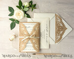 WEDDING INVITATIONS lasercut  Elegant Wedding invitations suite, lace Rustic wedding invitation set, rustical wedding invites, eco rustic weding cards 7