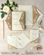 WEDDING INVITATIONS lasercut  Elegant Wedding invitations suite, lace Rustic wedding invitation set, rustical wedding invites, eco rustic weding cards 7