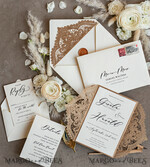 WEDDING INVITATIONS lasercut  Elegant Wedding invitations suite, lace Rustic wedding invitation set, rustical wedding invites, eco rustic weding cards 10