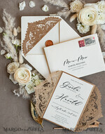 WEDDING INVITATIONS lasercut  Elegant Wedding invitations suite, lace Rustic wedding invitation set, rustical wedding invites, eco rustic weding cards 10