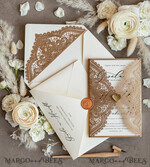 WEDDING INVITATIONS lasercut  Elegant Wedding invitations suite, lace Rustic wedding invitation set, rustical wedding invites, eco rustic weding cards 10
