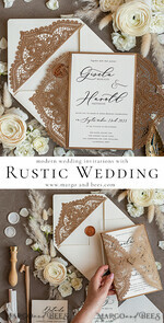 WEDDING INVITATIONS lasercut  Elegant Wedding invitations suite, lace Rustic wedding invitation set, rustical wedding invites, eco rustic weding cards 10