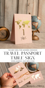 TABLE DECOR SIGNS Beach/marine/ Destionation Wedding Theme Gold Travel Passport Wedding Table Number – blush pink  Luxury Tent Card, ivory wedding stationery, tent table numbers4