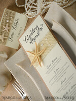 MENU & PROGRAMS Beach/marine/ Destionation Wedding Theme Romantic Blue Beach Wedding Menu, Destination Wedding Menu with Raffia Twine, Deckle-edge Marine Menu Cards, Sea Ocean Wedding Menu, Unique Shell Wedding Menu 6