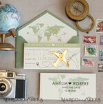 SAVE THE DATES beach travel magnets Sage green  golden airplane magnet Save The Date Cards  boardingpass travel airplane save the dates destination wedding magnets13