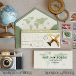 SAVE THE DATES beach travel magnets Sage green  golden airplane magnet Save The Date Cards  boardingpass travel airplane save the dates destination wedding magnets13