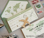 SAVE THE DATES beach travel magnets Sage green  Wooden airplane magnet Save The Date Cards  boardingpass travel airplane save the dates destination wedding magnets12