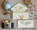 SAVE THE DATES beach travel magnets Sage green  Wooden airplane magnet Save The Date Cards  boardingpass travel airplane save the dates destination wedding magnets12