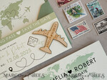 SAVE THE DATES beach travel magnets Sage green  Wooden airplane magnet Save The Date Cards  boardingpass travel airplane save the dates destination wedding magnets12