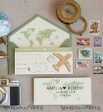 SAVE THE DATES beach travel magnets Sage green  Wooden airplane magnet Save The Date Cards  boardingpass travel airplane save the dates destination wedding magnets12