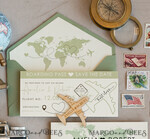 SAVE THE DATES beach travel magnets Sage green  Wooden airplane magnet Save The Date Cards  boardingpass travel airplane save the dates destination wedding magnets12
