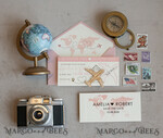 SAVE THE DATES beach travel magnets Blush Pink Wooden airplane magnet Save The Date Cards  boardingpass travel airplane save the dates destination wedding magnets9