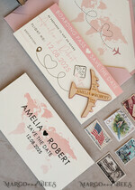 SAVE THE DATES beach travel magnets Blush Pink Wooden airplane magnet Save The Date Cards  boardingpass travel airplane save the dates destination wedding magnets9