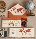 SAVE THE DATES beach travel magnets Terracotta golden airplane magnet with photo Save The Date Cards  boardingpass travel airplane save the dates destination wedding magnets14