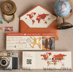 SAVE THE DATES beach travel magnets Terracotta golden airplane magnet with photo Save The Date Cards  boardingpass travel airplane save the dates destination wedding magnets14