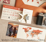 SAVE THE DATES beach travel magnets Terracotta golden airplane magnet with photo Save The Date Cards  boardingpass travel airplane save the dates destination wedding magnets14