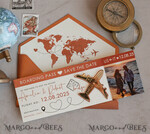 SAVE THE DATES beach travel magnets Terracotta golden airplane magnet with photo Save The Date Cards  boardingpass travel airplane save the dates destination wedding magnets14