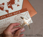 SAVE THE DATES beach travel magnets Terracotta  golden airplane magnet Save The Date Cards  boardingpass travel airplane save the dates destination wedding magnets12